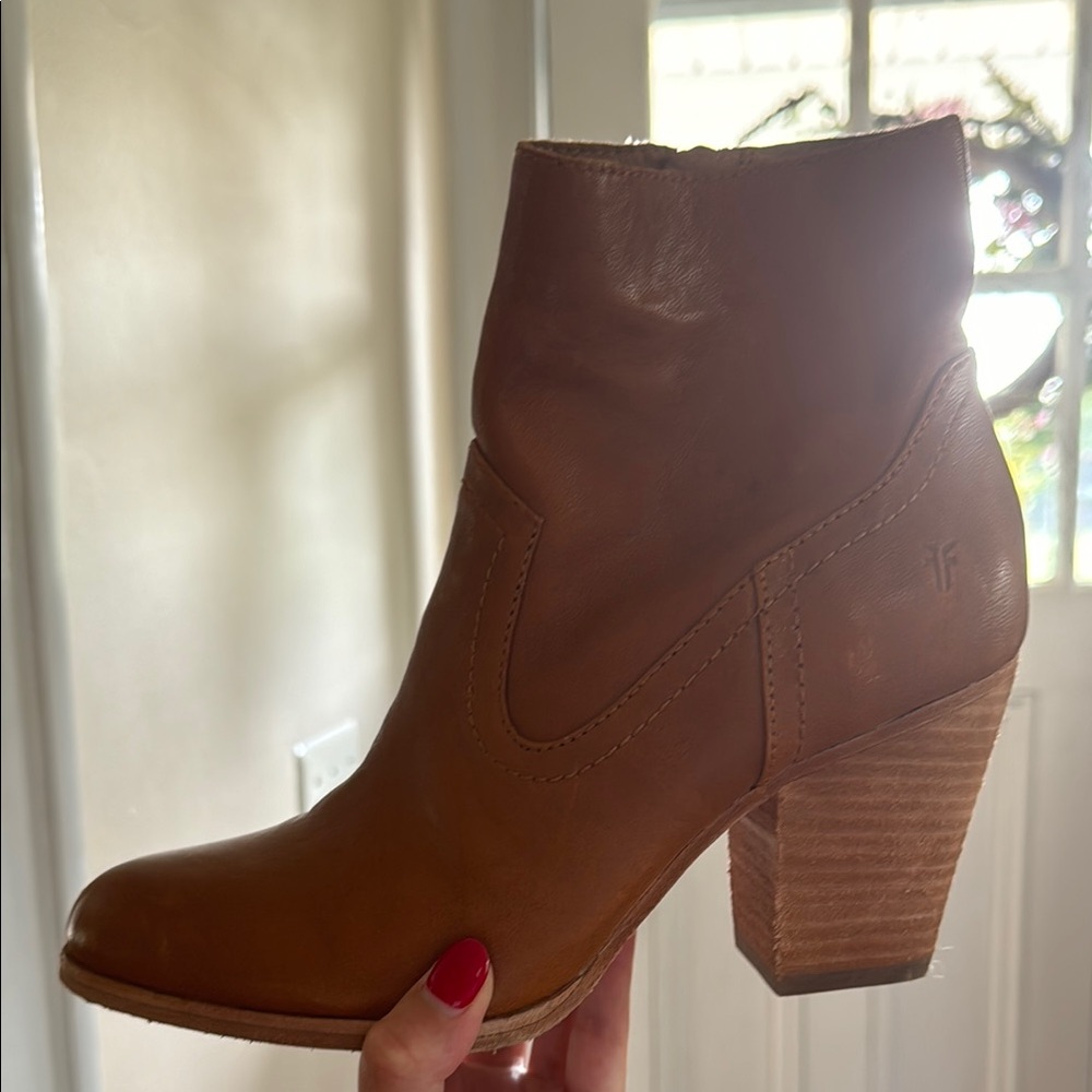 Frye Brown Heeled Boots with Stacked Wooden Heel - Picture 5 of 6